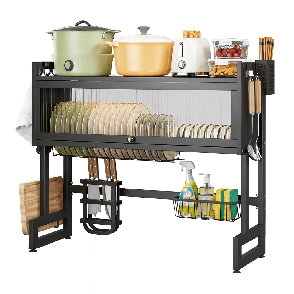 LARGE STAINLESS STEEL DISH RACK WITH LID - 40% OFF