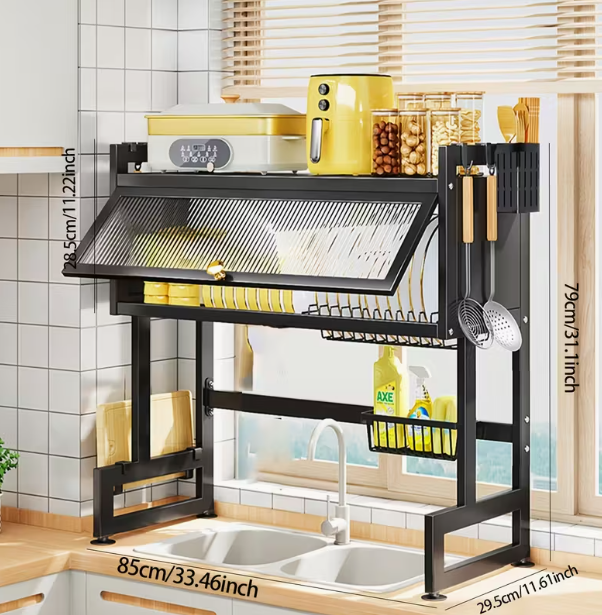 LARGE STAINLESS STEEL DISH RACK WITH LID - 40% OFF